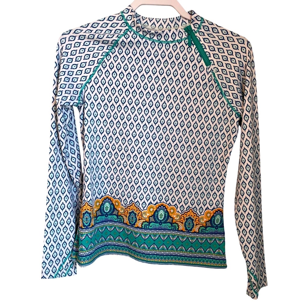 Cabana Life Womens Size Small UPF 50+ Rash Guard Long Sleeve Swim Top Geo Multi